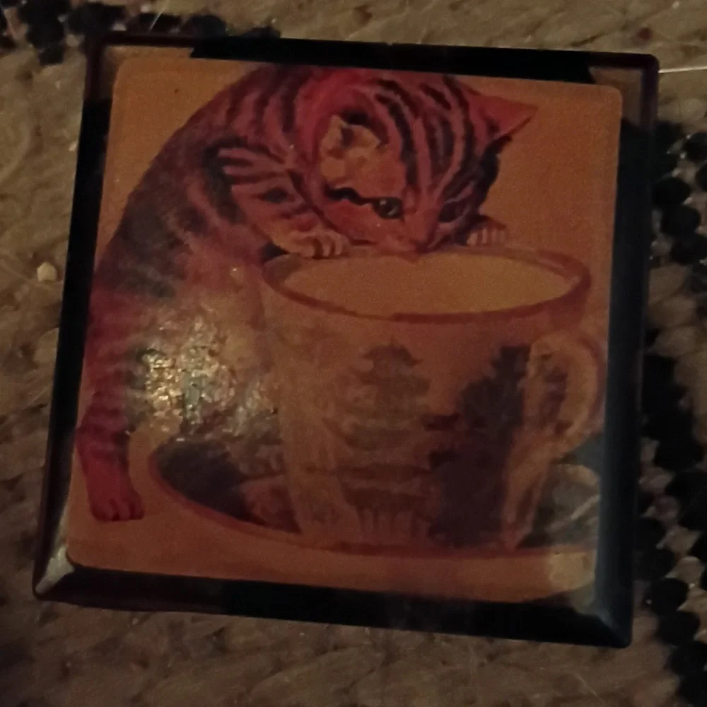 Vintage Cat-Themed Tin And Plastic Pill Holders
